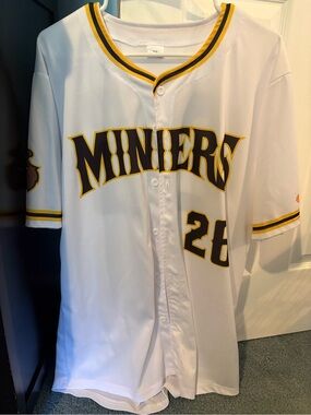 Miners White Baseball Jersey with Yellow & Black Trim